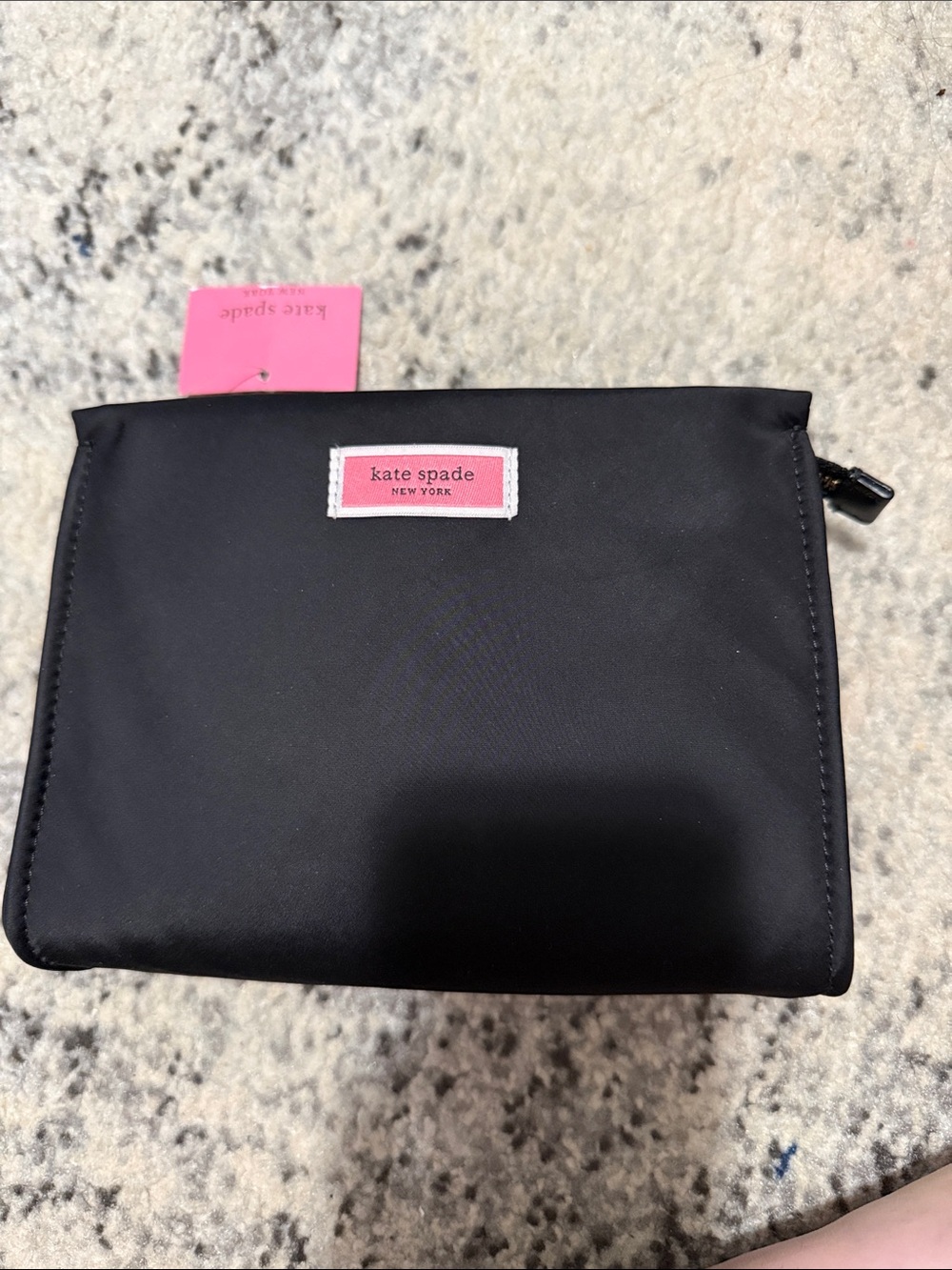 NWT kate spade Black Nylon Pouch with Pink Logo Patch